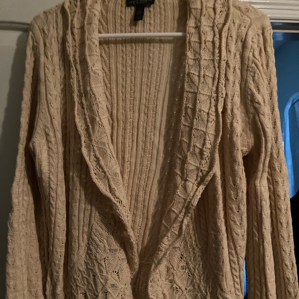 LRL Lauren Jeans  Co. Ralph Lauren. Tan Cardigan/ size Large